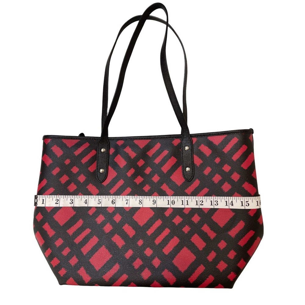 Coach City Tote in Red & Black Buffalo Plaid Canvas - Picture 8 of 16